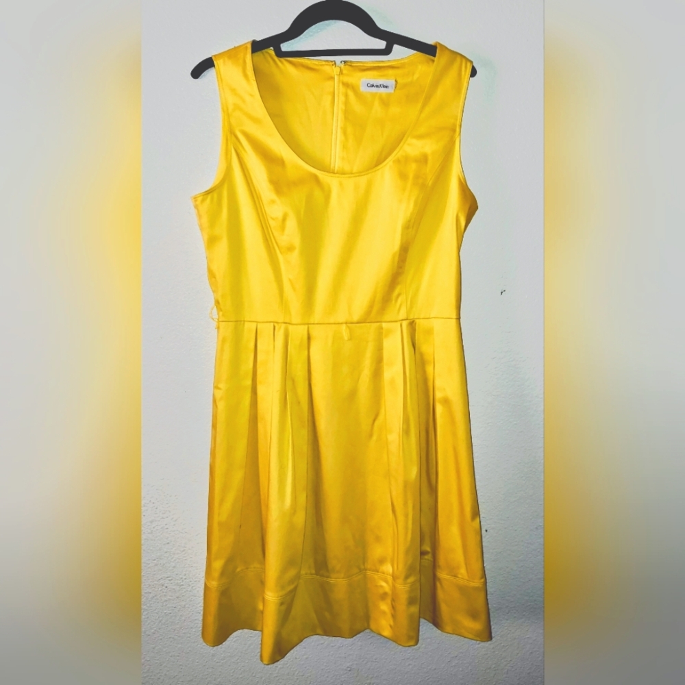 Calvin Klein Sunshine Yellow Sleeveless Pleat Dress